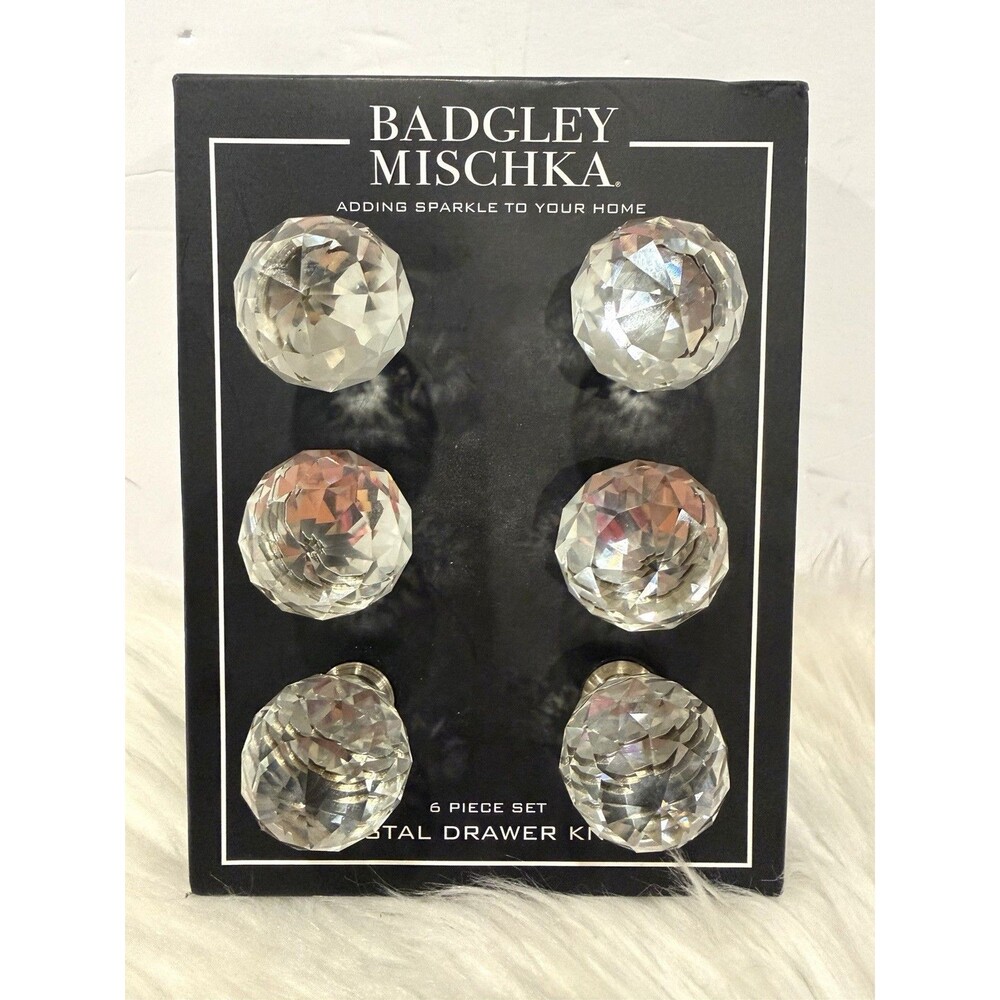 NWT Badgley Mischka Crystal Drawer Knobs - 6 Piece Set - Silver/Chrome Base